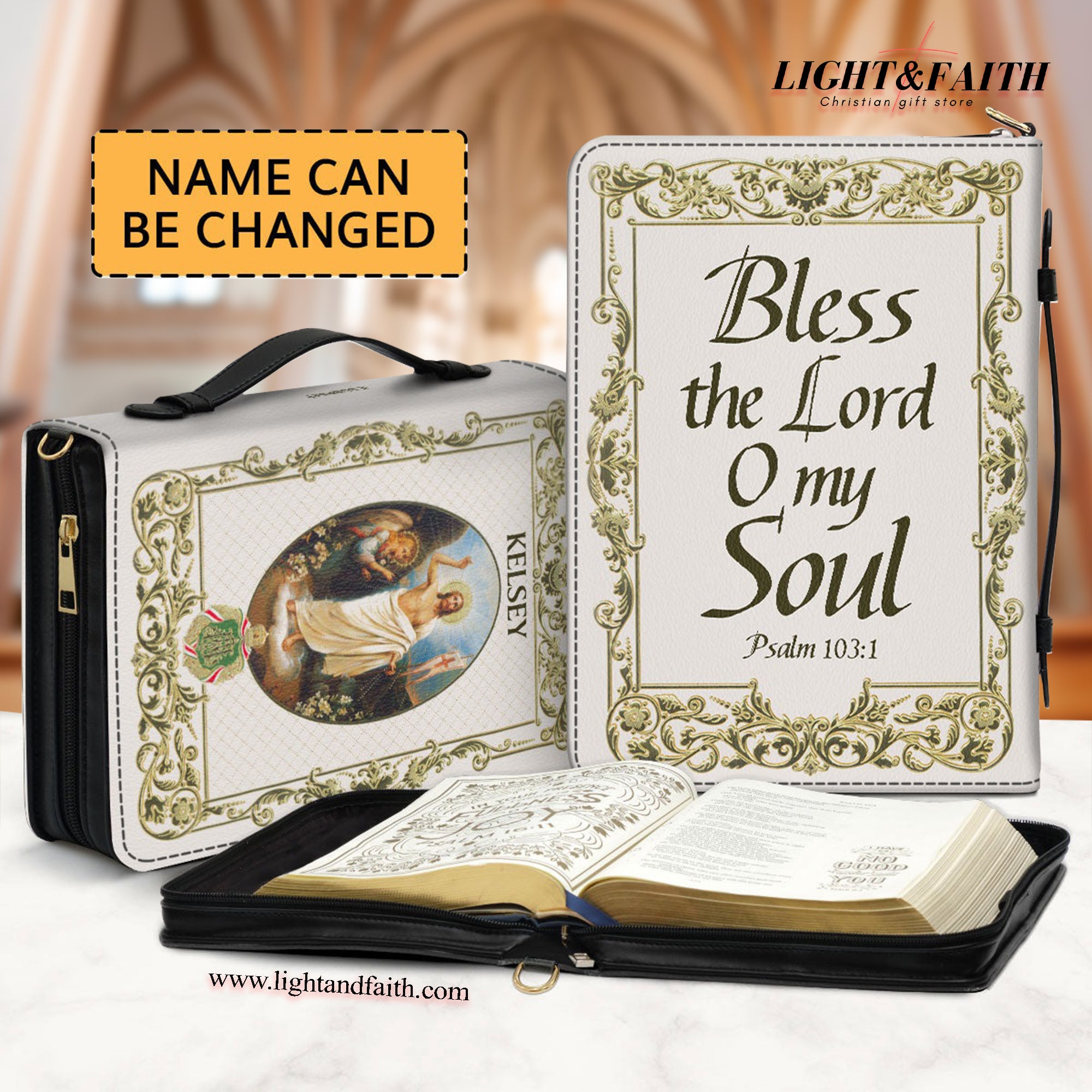 Bless The Lord O My Soul Bible Case, Leather Bible Cover With Zipper, Worship Members Gift, Christian Gift, Bible Covers Jesus Gifts